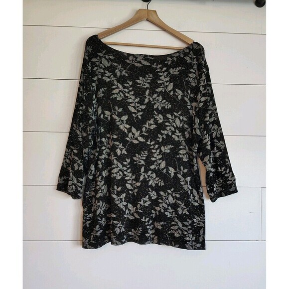 Vtg JKLA Dark Floral Slinky Stretch Top 2X Sparkle Party Blouse Whimsigoth Y2K - Picture 2 of 8